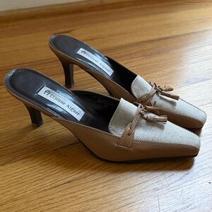 Vintage Etienne Aigner Women's Brown Tan Kitten Heel Loafer Mules 7